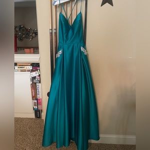 Teal Prom Dress with Pockets